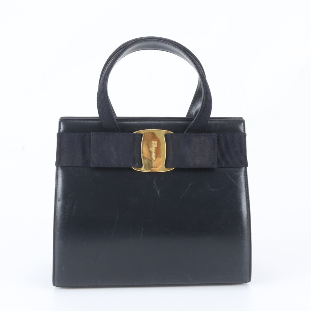 Salvatore Ferragamo Vara Ribbon BA214178 Leather Handbag Navy Blue Brand Women's